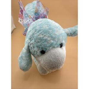 Sugar Loaf Bunny Rabbit Plush Blue w/ Pastel multi-color bow Fuzzy 11”